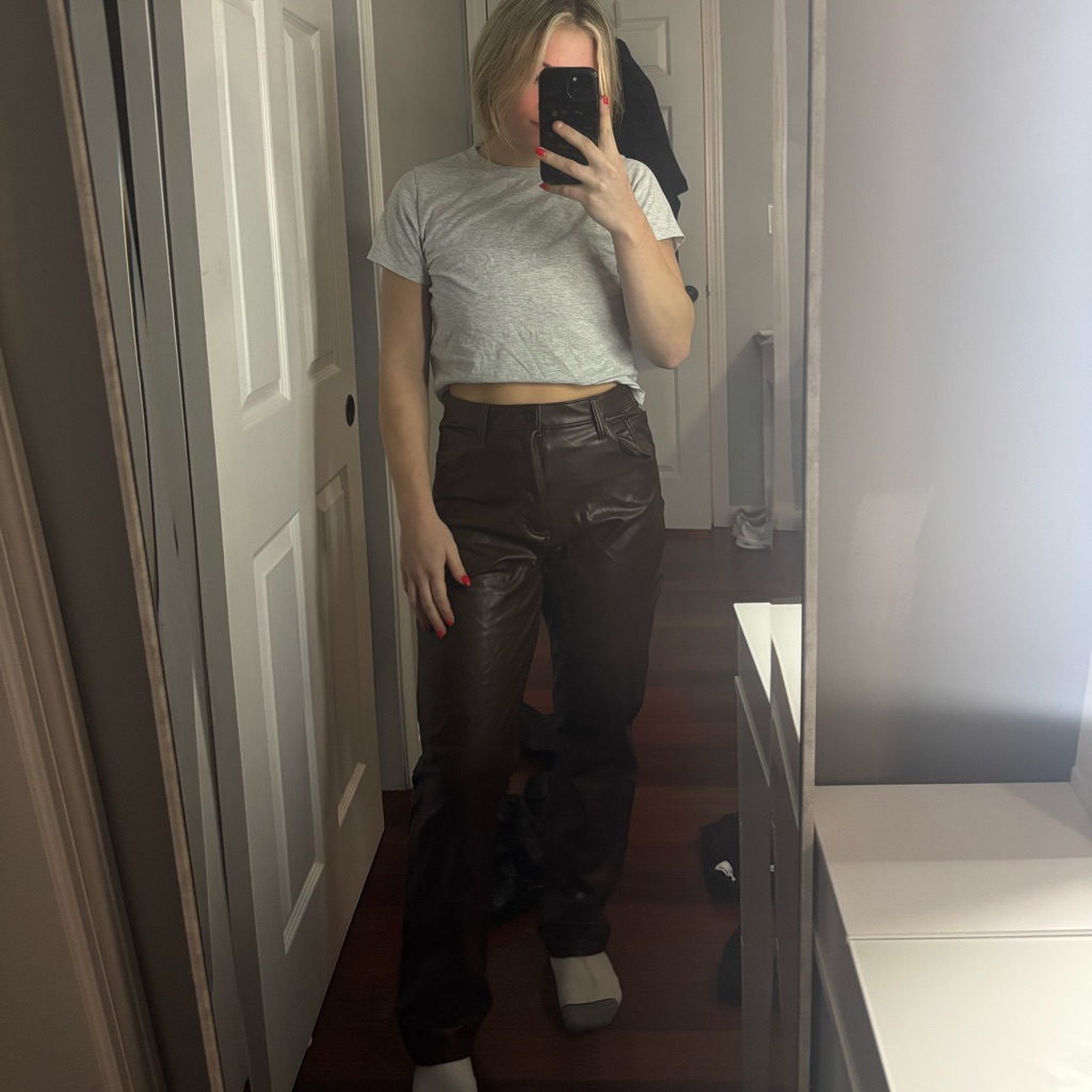 Abercrombie The 90’s Straight High Rise Brown Leather Pants